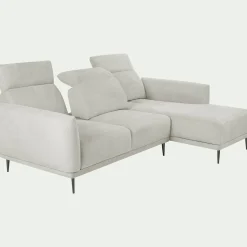 Canapé d'angle droit fixe en tissu memphis avec fonction avance-recul - beige roucas