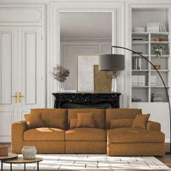 Canapé d'angle droit fixe en chenille - jaune argan