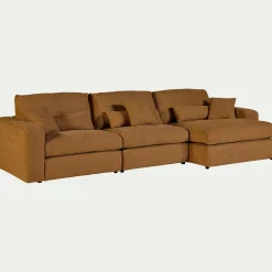 Canapé d'angle droit fixe en chenille - jaune argan