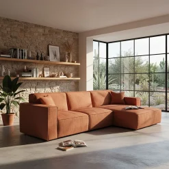 Canapé d'angle droit fixe en tissu genesis - brun rustrel