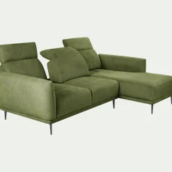 Canapé d'angle droit fixe en tissu memphis avec fonction avance-recul - vert cèdre