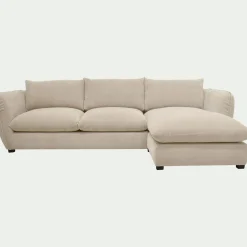 Canapé d'angle droit fixe en tissu Nature - blanc écru