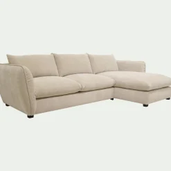 Canapé d'angle droit fixe en tissu Nature - blanc écru