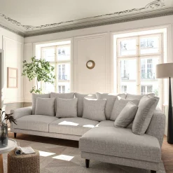 Canapé d'angle droit fixe en tissu joint - gris borie