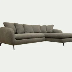 Canapé d'angle droit fixe en tissu tramé - vert garrigue