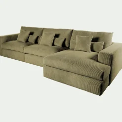 Canapé d'angle droit fixe en velours côtelé - vert cèdre