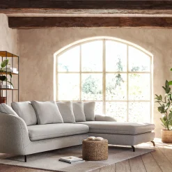 Canapé d'angle droit fixe en tissu tramé - beige roucas