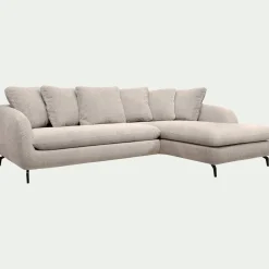 Canapé d'angle droit fixe en tissu tramé - beige roucas