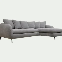 Canapé d'angle droit fixe en tissu tramé - gris ardoise