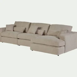 Canapé d'angle droit fixe en chenille - beige roucas