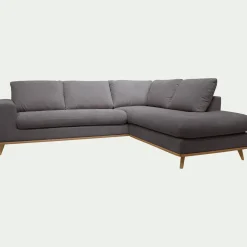 Canapé d'angle droit fixe en tissu Crown - gris restanque