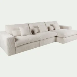 Canapé d'angle droit fixe en velours côtelé - beige roucas