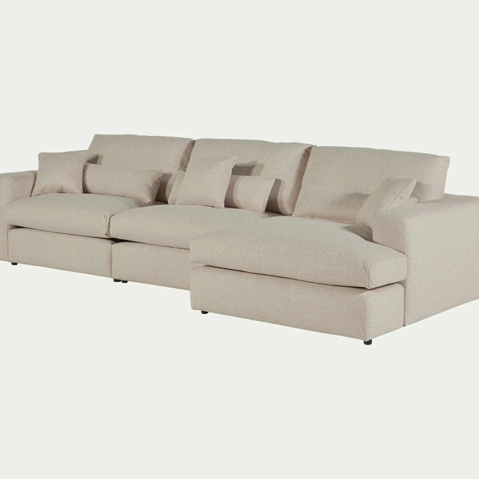 Canapé d'angle droit fixe en tissu bouclette - blanc écru