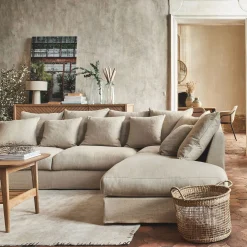 Canapé d'angle fixe droit en tissu - beiges alpilles