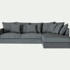 Canapé d'angle fixe droit en tissu - gris ardoise