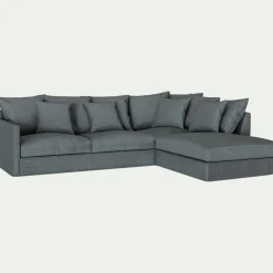 Canapé d'angle fixe droit en tissu - gris ardoise