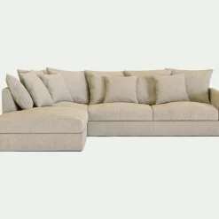 Canapé d'angle fixe gauche en tissu - beige alpilles