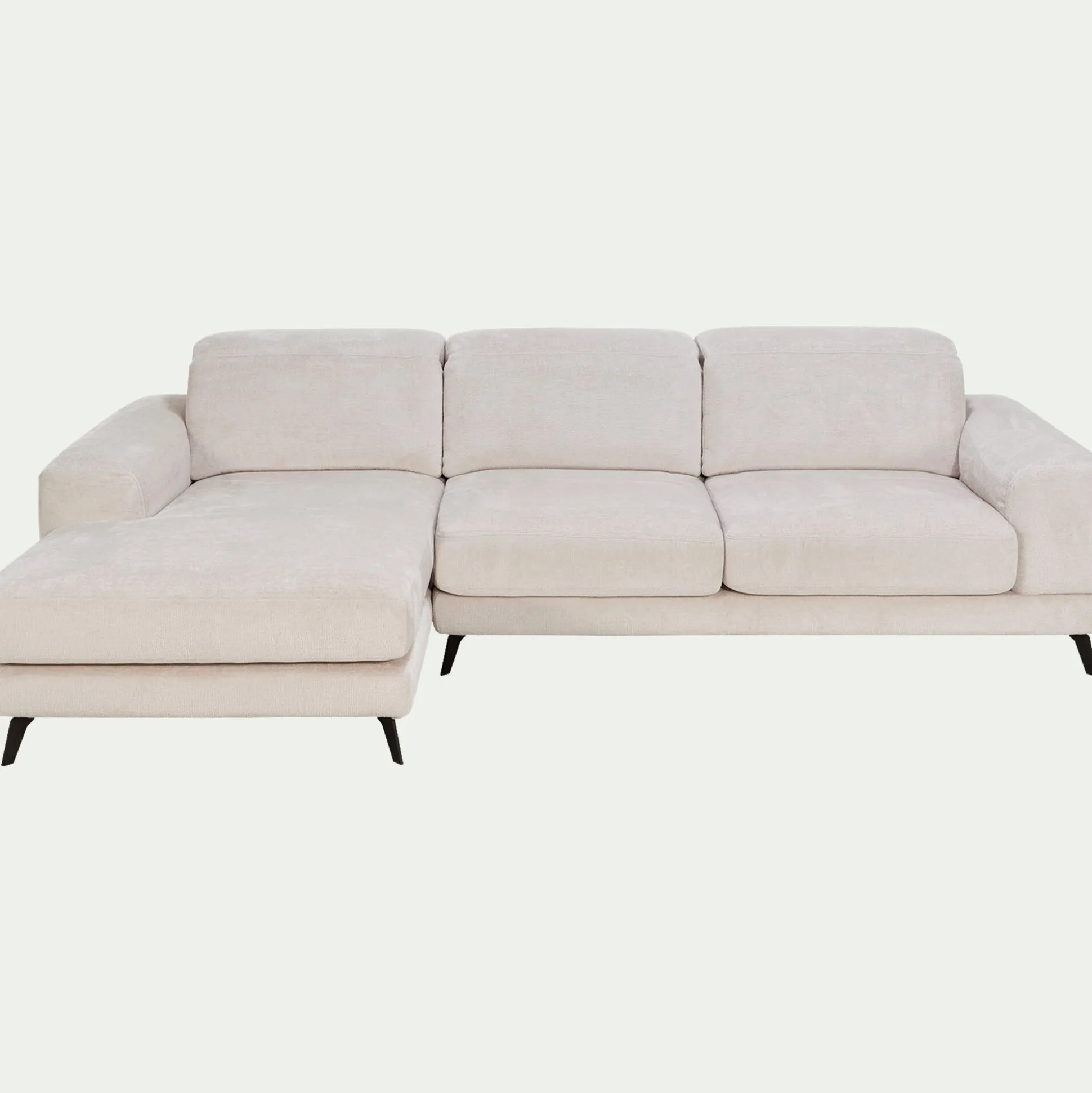 Canapé d'angle gauche avance recule en tissu doux - beige