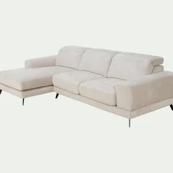 Canapé d'angle gauche avance recule en tissu doux - beige