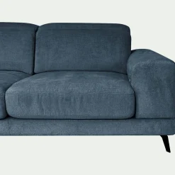Canapé d'angle gauche avance recule en tissu doux - bleu