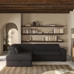 Canapé d'angle gauche convertible avec coffre en tissu doux - gris ardoise