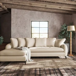 Canapé d'angle gauche convertible en tissu doux tramé - blanc écru