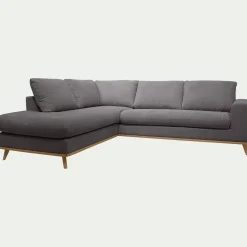 Canapé d'angle gauche convertible en tissu Crown - gris restanque