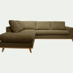Canapé d'angle gauche convertible en tissu Crown - vert cèdre