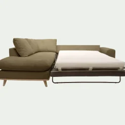 Canapé d'angle gauche convertible en tissu Crown - vert cèdre