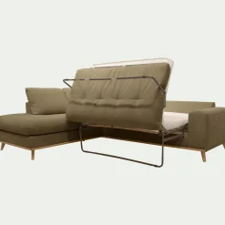 Canapé d'angle gauche convertible en tissu Crown - vert cèdre