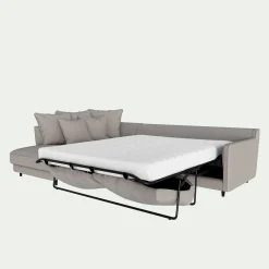 Canapé d'angle gauche convertible en tissu joint - gris borie