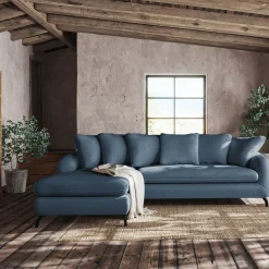 Canapé d'angle gauche convertible en tissu doux tramé - bleu