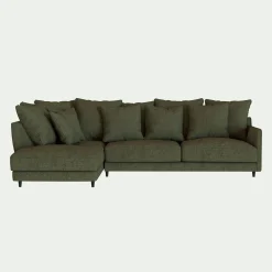 Canapé d'angle gauche convertible en tissu joint - vert cèdre