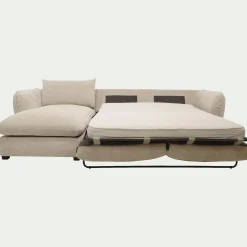 Canapé d'angle gauche convertible en tissu Nature - blanc écru