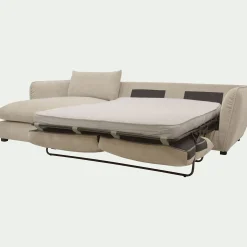 Canapé d'angle gauche convertible en tissu Nature - blanc écru