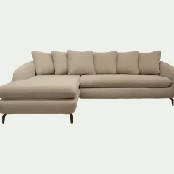 Canapé d'angle gauche convertible en tissu doux tramé - beige