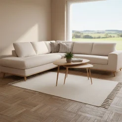 Canapé d'angle gauche convertible en tissu Crown - beige roucas