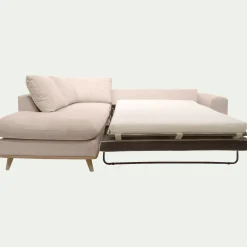 Canapé d'angle gauche convertible en tissu Crown - beige roucas