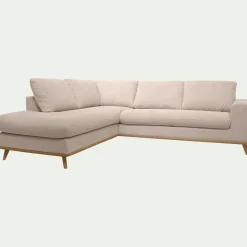 Canapé d'angle gauche convertible en tissu Crown - beige roucas