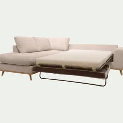 Canapé d'angle gauche convertible en tissu Crown - beige roucas