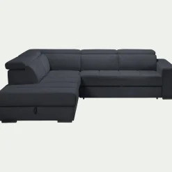 Canapé d'angle gauche convertible avec coffre en tissu doux - bleu calabrun