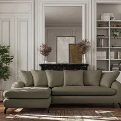 Canapé d'angle gauche convertible en tissu silent - vert garrigue