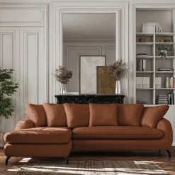 Canapé d'angle gauche convertible en tissu doux tramé - brun rustrel