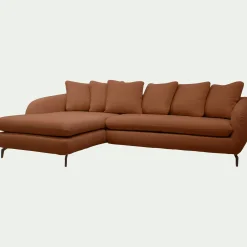 Canapé d'angle gauche convertible en tissu doux tramé - brun rustrel