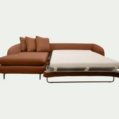 Canapé d'angle gauche convertible en tissu doux tramé - brun rustrel