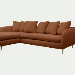 Canapé d'angle gauche convertible en tissu doux tramé - brun rustrel