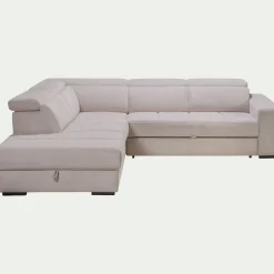 Canapé d'angle gauche convertible avec coffre en tissu doux - beige