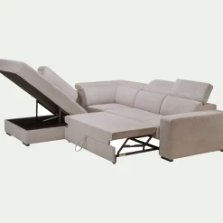 Canapé d'angle gauche convertible avec coffre en tissu doux - beige