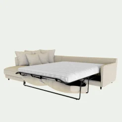 Canapé d'angle gauche convertible matelas bultex en tissu mixte - beige alpilles