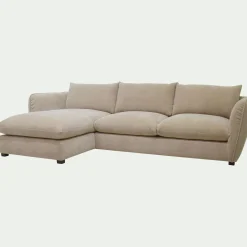 Canapé d'angle gauche convertible en tissu Nature - beige